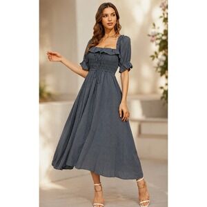 R.YIPOSHA Milkmaid Midi Dress Romantic Cottagecore Gray Cotton Size XL Soft Girl